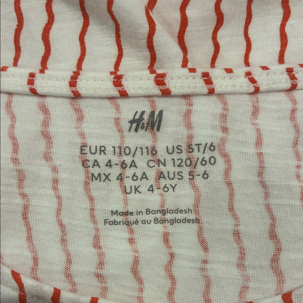 H&M Girls Red & White Striped Dress Size 5/6 - Picture 3 of 4